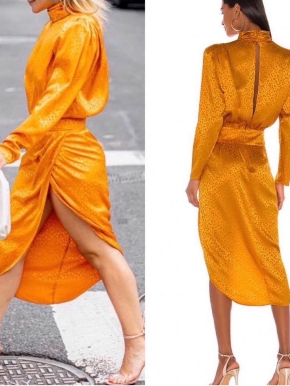 Ronny Kobo Collection Golden Orange High-Low Satin Dress